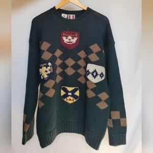 Green Grandpa Oversized Wool Sweater Unique Vintage Old Money Grunge